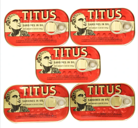 Sardines Titus, conservées dans de l'huile végétale, paquet de 5