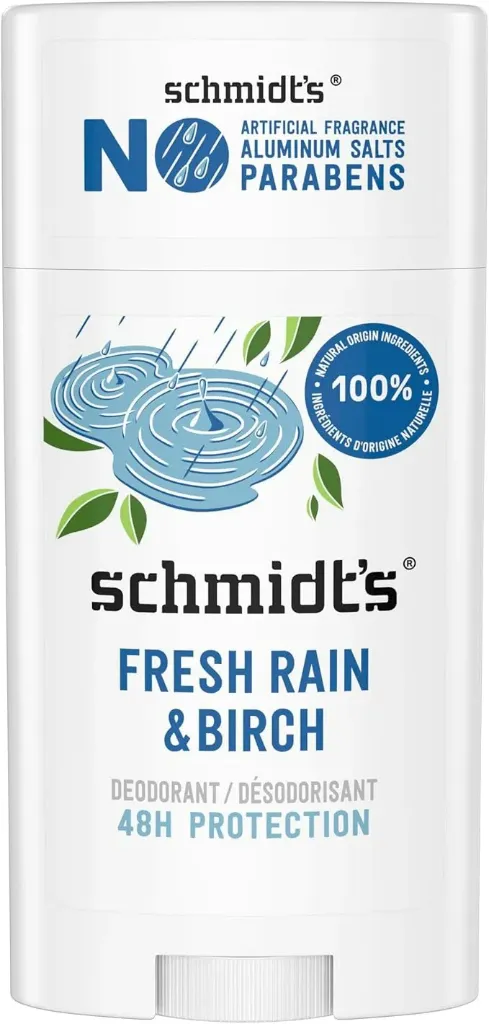 [BSC010] Schmidt's Déodorant en bâtonnet, déodorant naturel pour homme et femme, pluie fraîche et bouleau, sans sels d'aluminium et parabènes, 75 g (Fresh rain and birch)