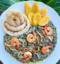 Ndole et banane plantain frite  + miondo  Précuit et congelé