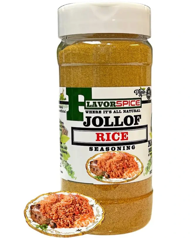 Assaisonnement pour riz Jollof à base d'épices 100 % naturelles, sans additifs artificiels ni conservateurs, sans sel, sans sucre, sans glutamate monosodique, sans gluten, idéal pour les régimes cétogènes et végétaliens.