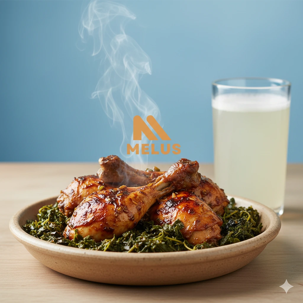 Kati Kati (fried Huckleberry vegetable in tomato sauce, with roasted chicken – Pre-Cooked and Frozen (500ml)