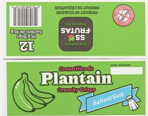 Salted plantain chips - 12 packs per case (85 g each) 