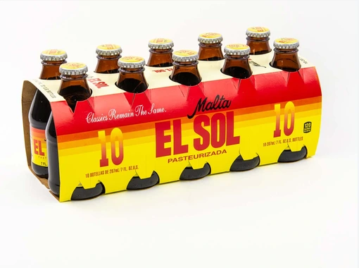 Malta El Sol Non-Alcoholic Malt Beverage (Lot of 4 packs, each containing 10 bottles, 207 ml each)  