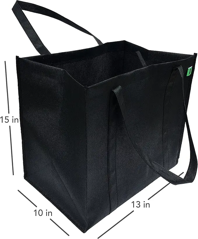 [Acc-002] Reusable Grocery Bags (Black) - Hold 40+ lbs - Extra Large & Super Strong, Heavy Duty Shopping Bags - Grocery Tote Bag with Reinforced Handles & Thick Plastic Bottom for Strength - GoGreen