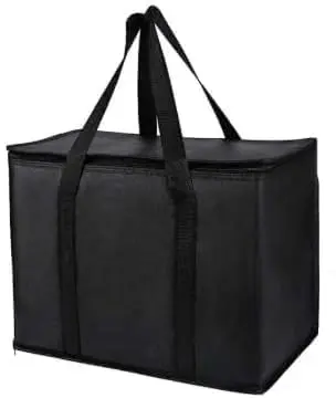[Acc-001] XL-Large Insulated Grocery Shopping Bags, Black, Reusable Bag,Thermal Zipper,Collapsible,Tote,Cooler,Food Transport hot and Cold,Camping,Recycled Material delivery Groceries